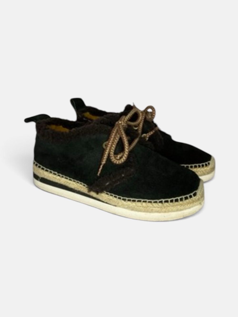 See by Chloe Shearling Suede Black Espadrille Platform Sneaker Size 39